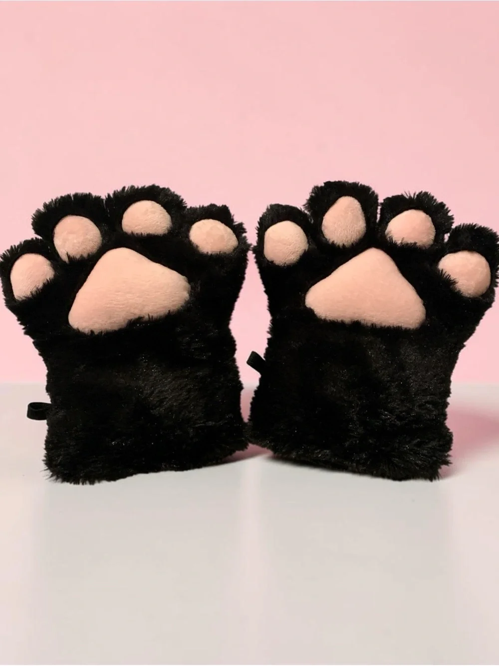 Animal Paw Costume Gloves Faux Fur Black/Pink One Size Adult Unisex